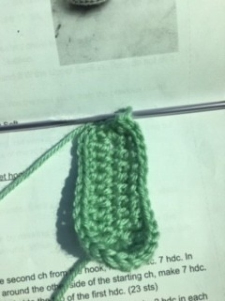 Continuing to crochet the booties.