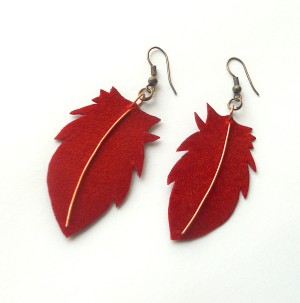 The completed velvet feather earrings.