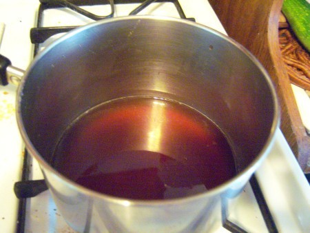 A large pan of the pickling liquid.