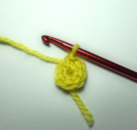 Starting the crocheted project with yarn,