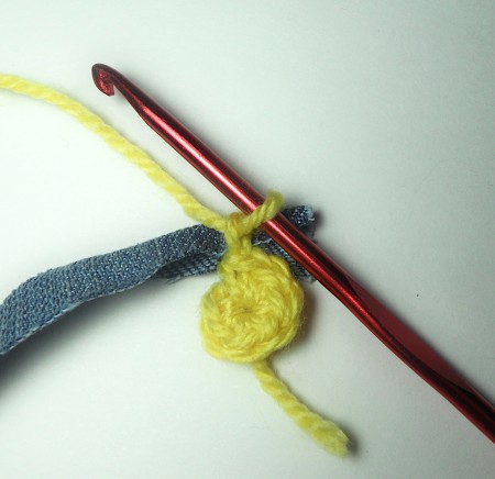 Adding in strips of denim material.