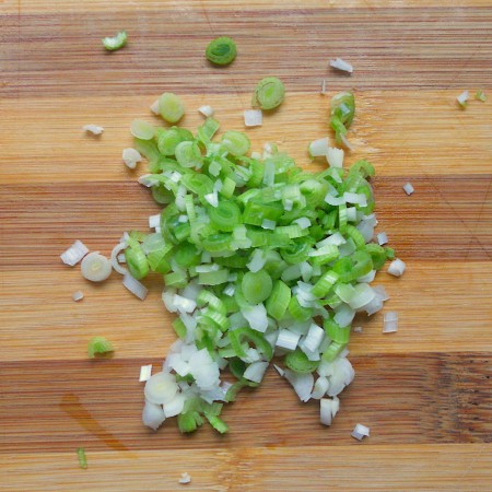 A pile of chopped young garlic.
