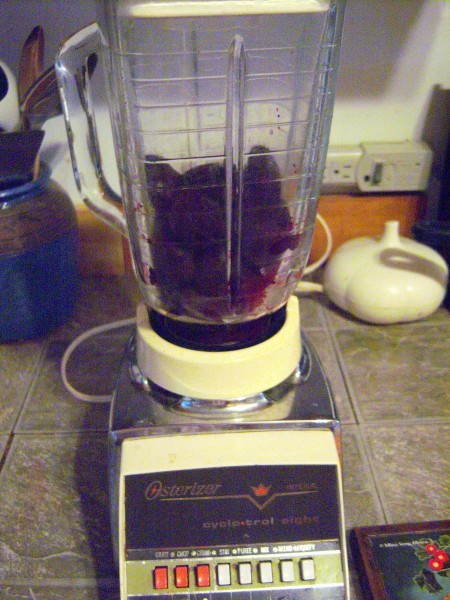 Beets in a blender.