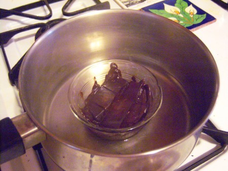 Melting chocolate in a pan.