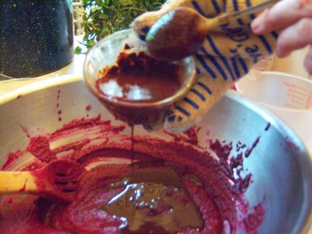 Adding ingredients to the bowl.