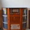 A console stereo cabinet.