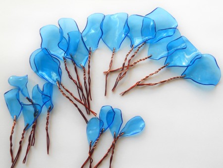A collection of plastic petals on wire.