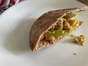 Beans stuffed inside a pita.