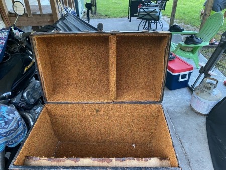 Inside a steamer trunk.
