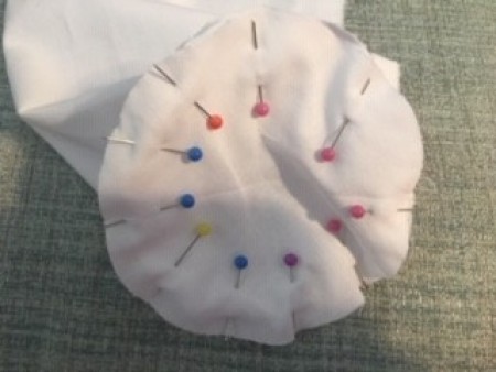 Sewing the ends on the bolster.