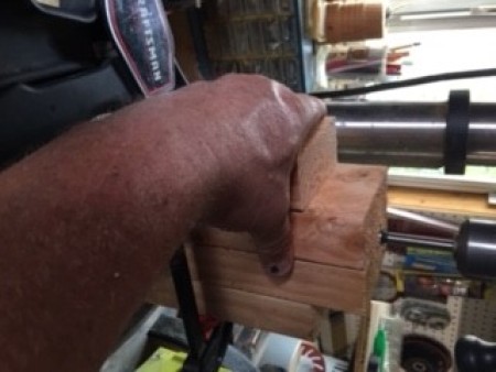 Glueing the wood pieces together.