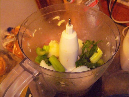 Chopping veggies in a food processor.
