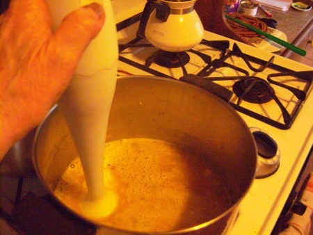 Using an immersion blender to the bisque.