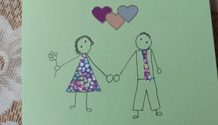 The hand drawn anniversary card.