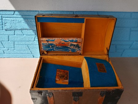 An open trunk with dividers.