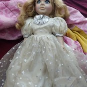 A doll with a starry skirt.