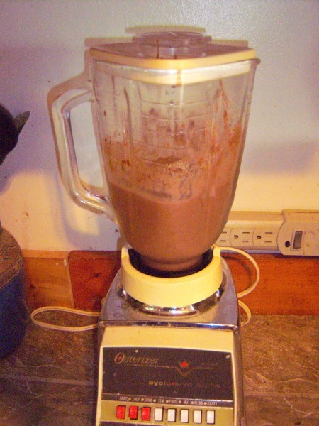 Blending the chocolate shake.