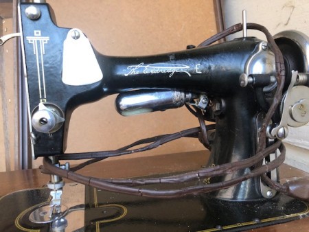 An antique sewing machine.