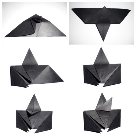 Folding origami bats.