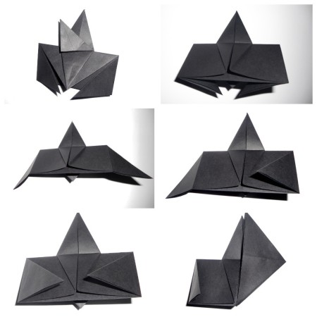 Folding origami bats.