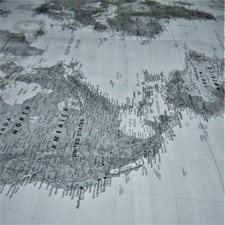 A map to use to trace the continents on the burlap.