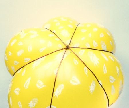 Rubber bands on a balloon to create a pumpkin shape.