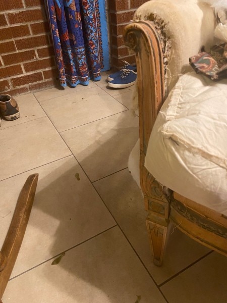 A stuffed armchair without upholstery.