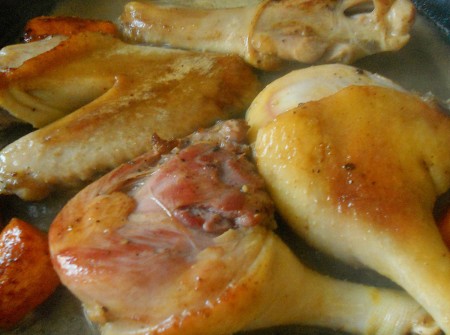 The duck pieces after browning.