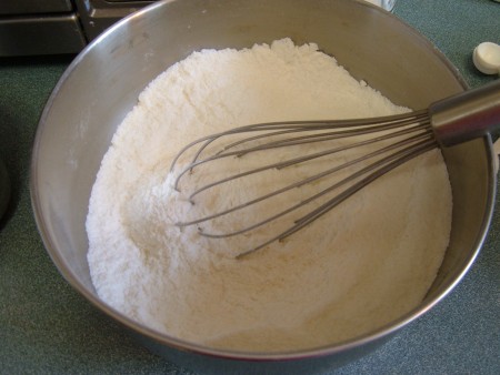 Mixing the dry cobbler ingredients together.