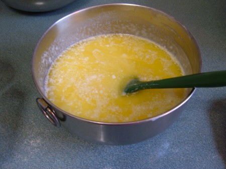 Mixing the wet cobbler ingredients together.
