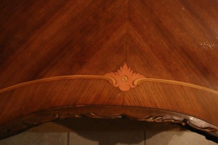 The decorative inlay on a coffee table.