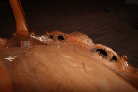 The underside of a coffee table.