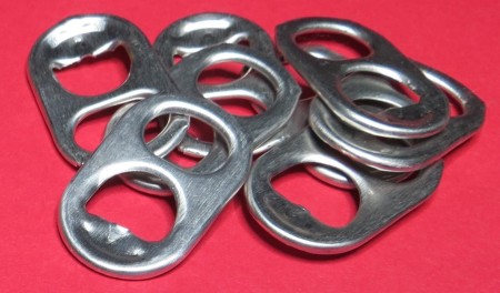 A collection of pop tabs.