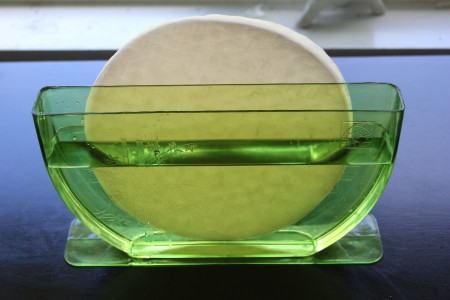 Soaking the spring roll wrappers.