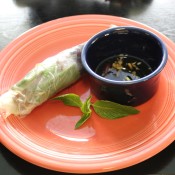 Fresh Beef Spring Rolls with dipping sauce.