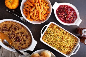 A collection of traditional Thanksgiving side dishes.