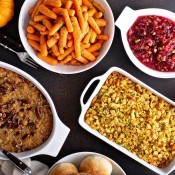 A collection of traditional Thanksgiving side dishes.