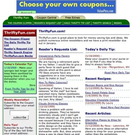 ThriftyFun Website 2000