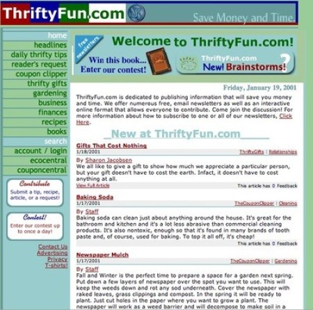 ThriftyFun Website 2001