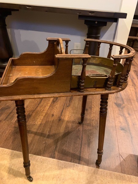 A side view of an old table.