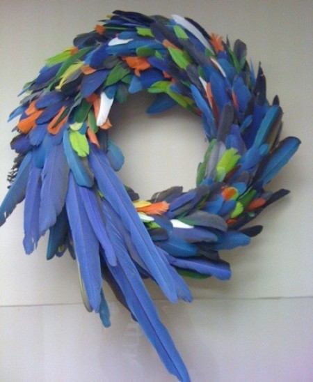 A wreath made from feathers.