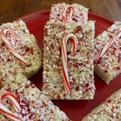 A plate of Candy Cane Rice Krispie Treats