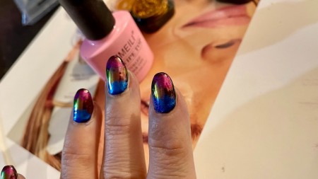 The finished oil slick nails.