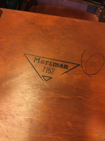 The marking on the back of a Mersman table.