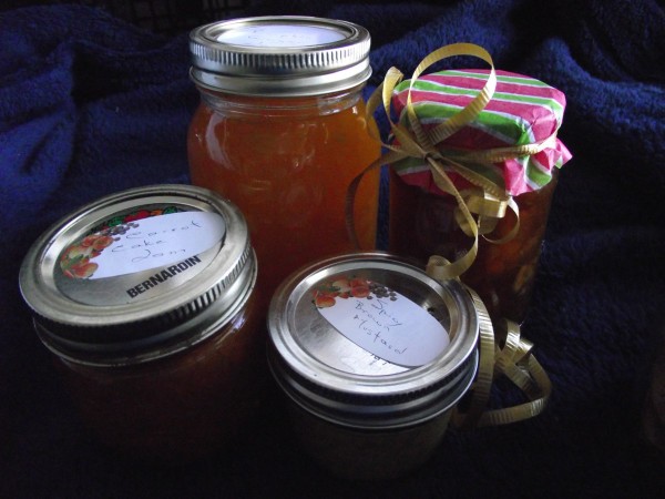 A collection of homemade preserves.