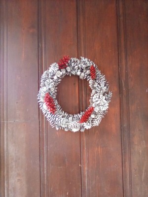 A wreath made from pine cones.