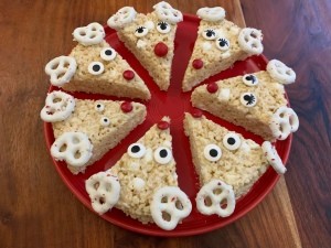 The decorated reindeer Rice Krispie treats.