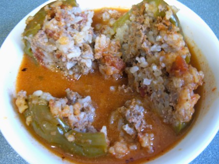 Serving the stuffed peppers.