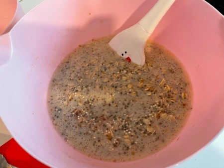 Mixing ingredients together in a bowl.