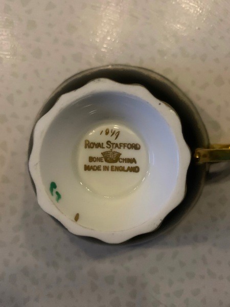 The marking on the bottom of a tea cup.